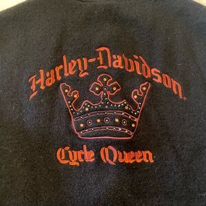 Harley Davidson Black zip up Sweater Embroidery Cycle Queen 100% wool size M